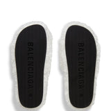 Balenciaga White Furry Slip-On Slides