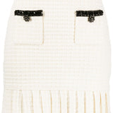 Self Portrait Cream White WaffleSequinBeadDetail Skirt