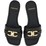 Ferragamo Black Gancini Plaque Slides