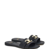 Ferragamo Black Gancini Plaque Slides