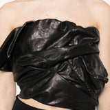Rick Owens Black Strapless Draped Asymmetric Bustier