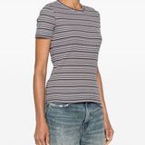 Filippa K Brown Striped T-Shirt Round Neck