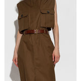 Saint Laurent Brown Belted Midi Dress