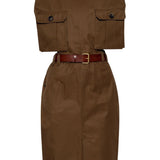 Saint Laurent Brown Belted Midi Dress