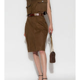 Saint Laurent Brown Belted Midi Dress