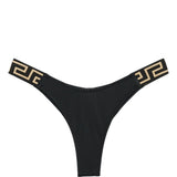 Versace Black Gold GrecaPrint HighCut Bikini Bottoms