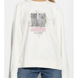 Ganni White Kittens Graphic Print Crewneck Sweatshirt
