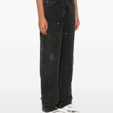 Golden Goose Deep Black Distressed Jeans FrontPatchesDetail