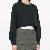 Golden Goose Cropped Cotton Sweatshirt with Crystals on the Front
