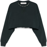 Golden Goose Cropped Cotton Sweatshirt with Crystals on the Front
