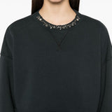 Golden Goose Cropped Cotton Sweatshirt with Crystals on the Front