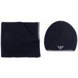 Emporio Armani ribbed knit embroidered logo scarf & beanie set