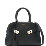 Ferragamo Black Gancini Logo Premium Leather Handbag