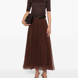 Brunello Cucinelli Chestnut Pleated Silk Maxi Skirt