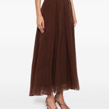 Brunello Cucinelli Chestnut Pleated Silk Maxi Skirt
