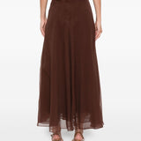 Brunello Cucinelli Chestnut Pleated Silk Maxi Skirt