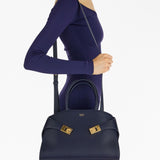 Ferragamo Midnight Blue Tote Bag Featuring Handles