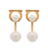 Ferragamo Bijoux Golden Pearl Gancini Stud Earrings
