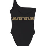 Versace Black One Shoulder Greca Signature Swimsuit