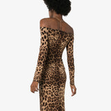 Dolce & Gabbana off-the-shoulder Leopard Print Midi Dress