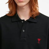 Ami Paris Black Polo EmbroideredChestLogo Detail Edition