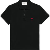 Ami Paris Black Polo EmbroideredChestLogo Detail Edition