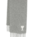 Ami Paris Anthracite Fringed Embroidered Heart Scarf