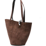 Jacquemus Dark Brown Embossed Suede Asymmetrical Bucket Bag