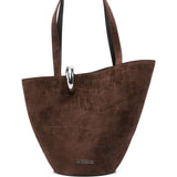 Jacquemus Dark Brown Embossed Suede Asymmetrical Bucket Bag