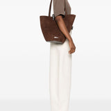 Jacquemus Dark Brown Embossed Suede Asymmetrical Bucket Bag
