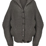 Stella McCartney Grey Ribbed Hooded Buttoned Sweater