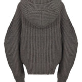 Stella McCartney Grey Ribbed Hooded Buttoned Sweater
