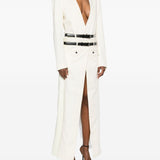 Dsquared2 White Belted DoubleBreasted Coats Button Detail