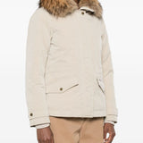 Woolrich Beige Furtrimmed Pockets Coat PressStud Fastening