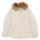 Woolrich Beige Furtrimmed Pockets Coat PressStud Fastening