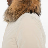 Woolrich Beige Furtrimmed Pockets Coat PressStud Fastening