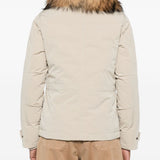Woolrich Beige Furtrimmed Pockets Coat PressStud Fastening