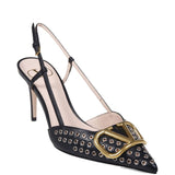 Valentino Garavani Black VLogo Studded Slingback Heels