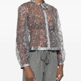 Emporio Armani SterlingSilver SequinDetail FrontZip Jacket