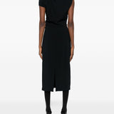 Givenchy Black Draped One-Shoulder Fitted Midi Dress