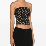Marine Serre Black Moonogram Signature Strapless Top