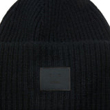 Acne Studios Jet Black Beanie Ribbed KnitLogoPatch