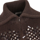 Brunello Cucinelli Brown Paillette Zip Closure Cardigan