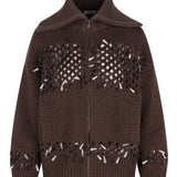 Brunello Cucinelli Brown Paillette Zip Closure Cardigan