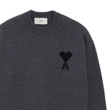 Ami Paris Grey Intarsia LogotypeDetail Architectural Sweater
