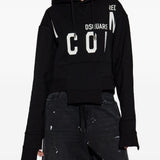 Dsquared2 Black Cropped Hooded Logo Print Sweatshirt
