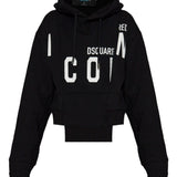 Dsquared2 Black Cropped Hooded Logo Print Sweatshirt