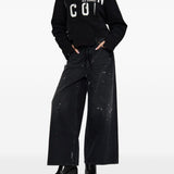 Dsquared2 Black Cropped Hooded Logo Print Sweatshirt
