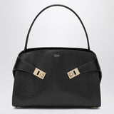 Ferragamo Black Gancini Buckles Goldtone Hardware Handbag