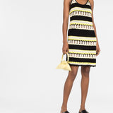 Ganni Black White Striped Open Knit Minidress